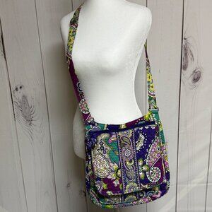Vera Bradley Mailbag Crossbody Shoulder Bag Heather Purple Green Pink EUC